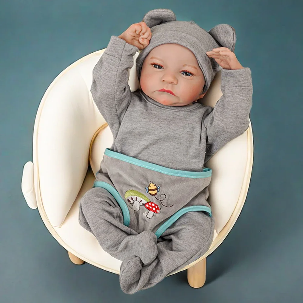 Risbecko 43cm levi bebê recém-nascido boneca reborn dormindo silicone macio flexível tom de pele 3d com veias visíveis pintura à mão boneca de cabelo