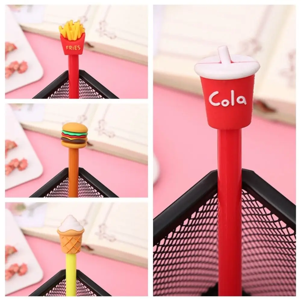 4 Pcs Cartoon Creative Rollerball Pen Kawaii Cola Simulation Food Gel Pen French Fries Ice Cream Black Signature Pen Student