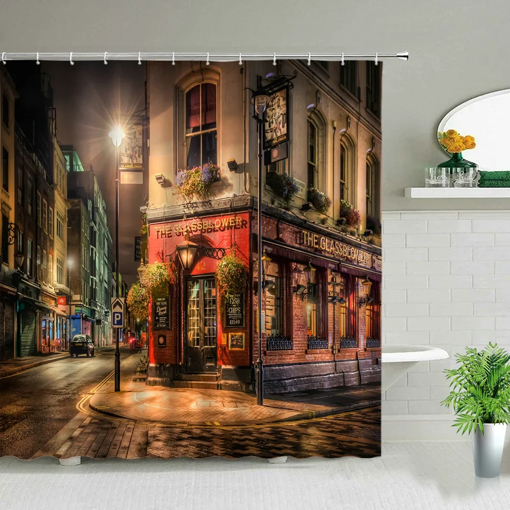 European Style Building City Landscape Shower Curtains Paris Tower London Bridge Bath Screen Waterproof Fabric Bathroom Curtain