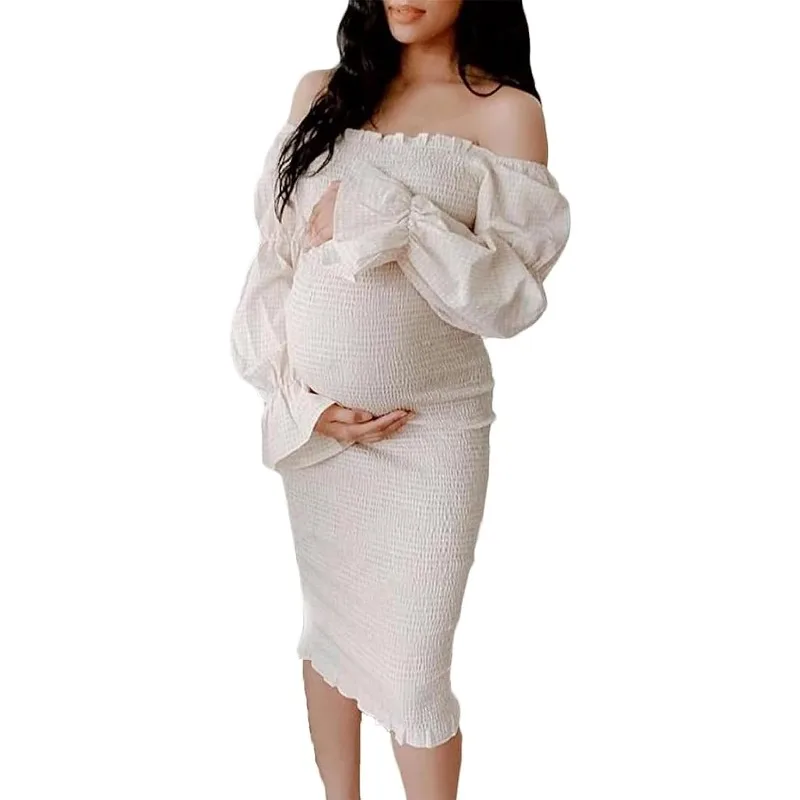 Платье для беременных с объемными рукавами на одно плечо — облегающее платье для фотосессии с копчиками для детского душа — фотографии беременных فساتين حو песни