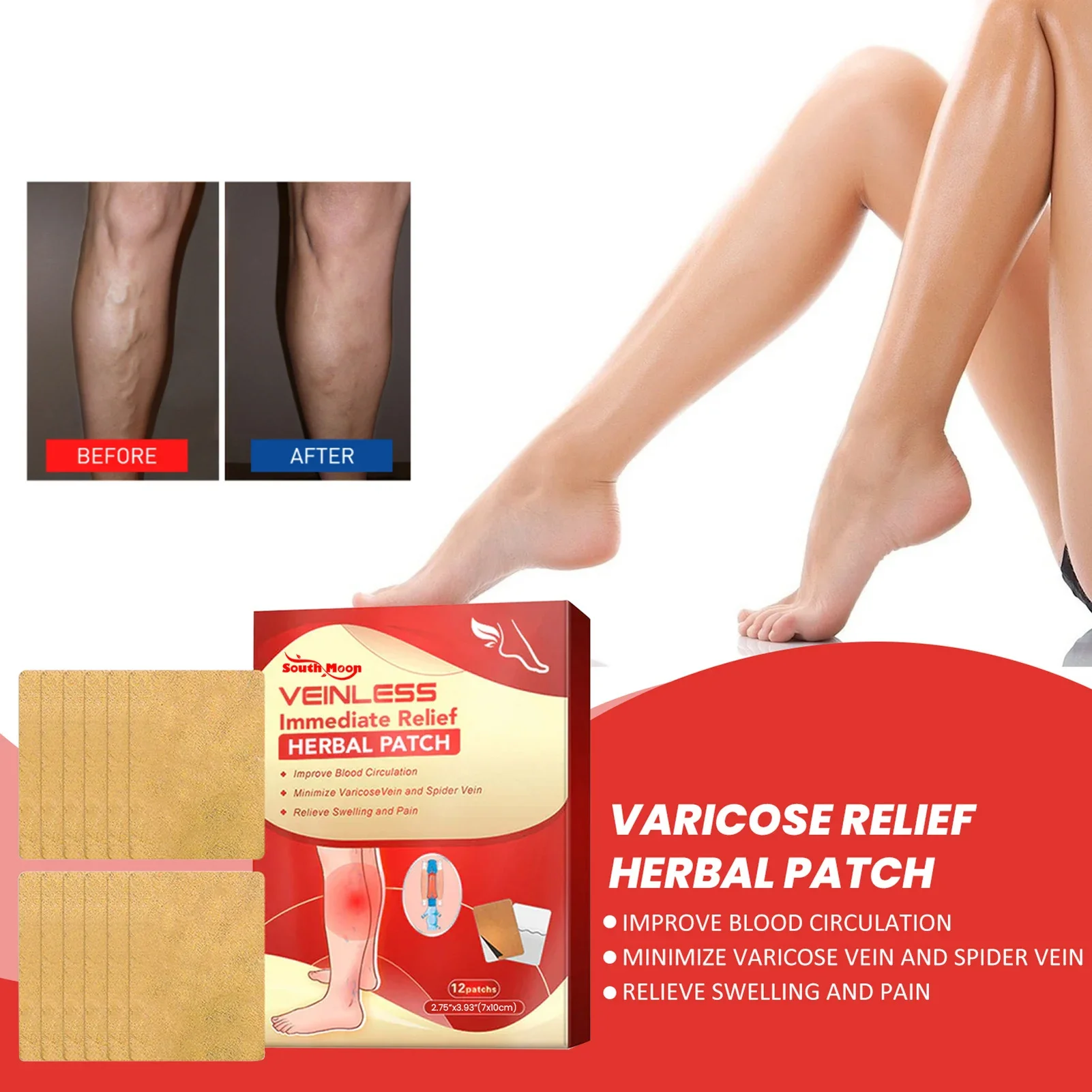 12pcs/box Varicose Veins Plaster Promote Blood Flow Vasculitis Phlebitis Spider Leg Varicosity Angiitis Removal Healing Patches