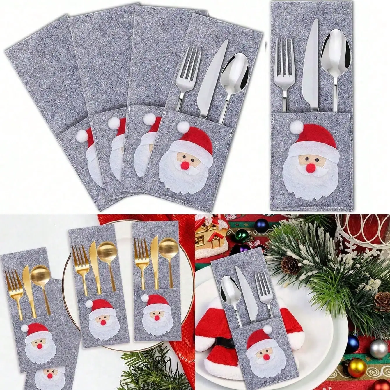 Christmas Cutlery Holder Silverware Holder Bags Christmas Dinner Table Decorations, Christmas Desktop Decoration Tableware Pack