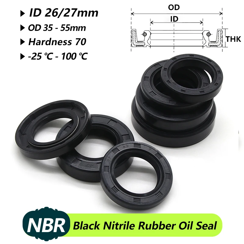 

ID 26/27mm NBR Oil Seal TC-26/27*34/35/37/38/47/48/52/55*6/7/8/10mm Skeleton Nitrile Rubber Shaft Double Lip oil Sealing Gaskets