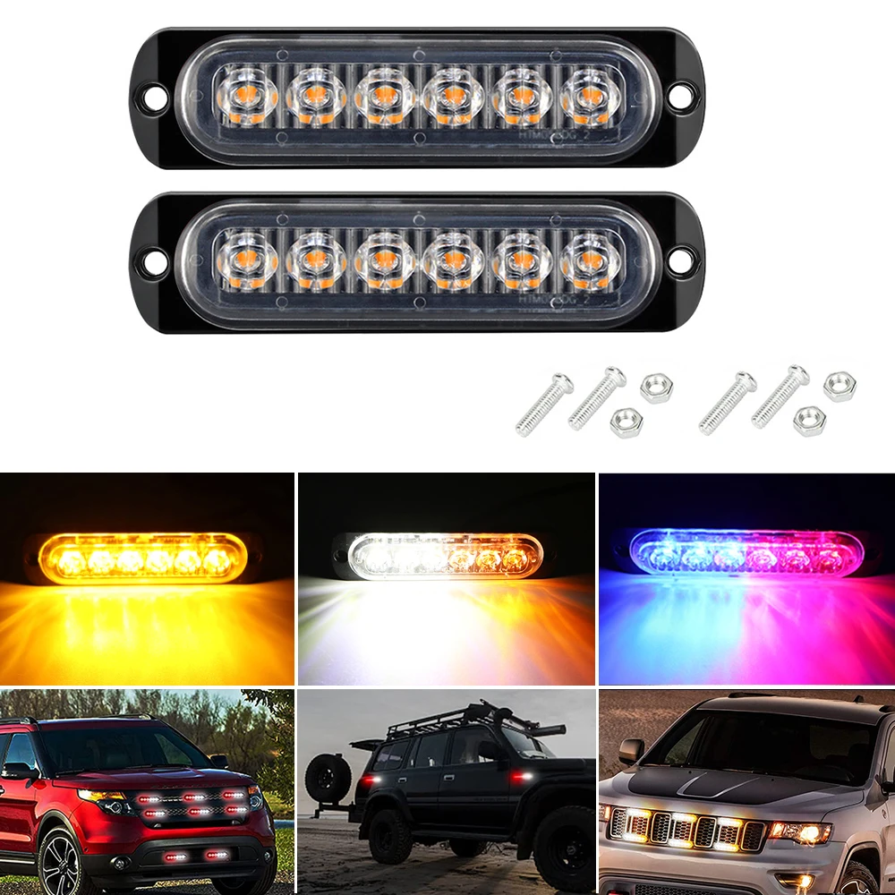 6 Led Strobe yan uyarı ışığı Strobe Grille yanıp sönen Lightbar araba kamyon işaret lambası Amber sarı beyaz trafik ışığı 12V - 24V