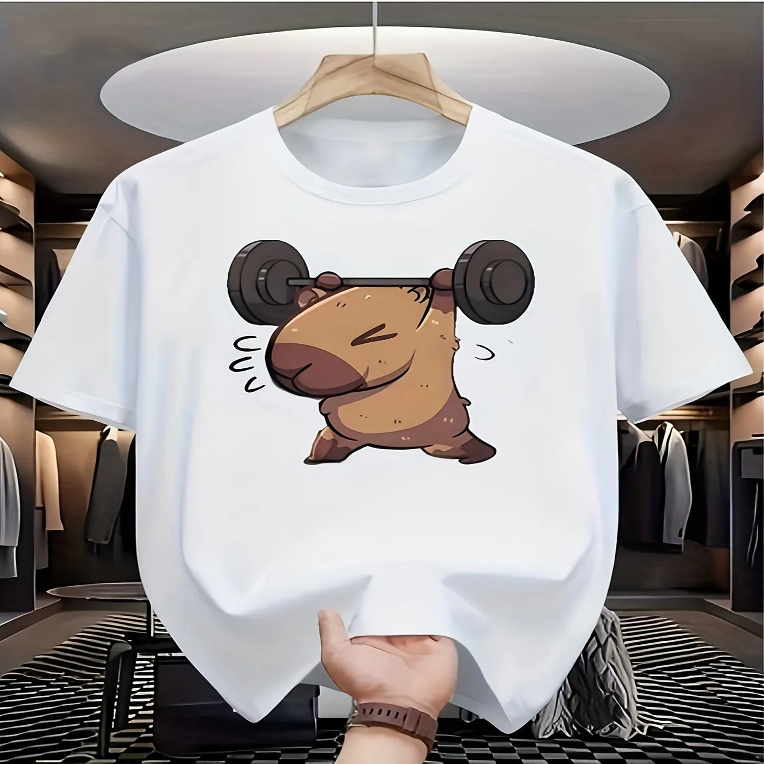 [Capybara Print] Men'S Casual Digital Print T-Shirt, Round Neck, Short Sleeve, Street Hip-Hop Style, Summer Western Fashion Trend, Sporty Look Graphic Tee, Vintage Style Tee,