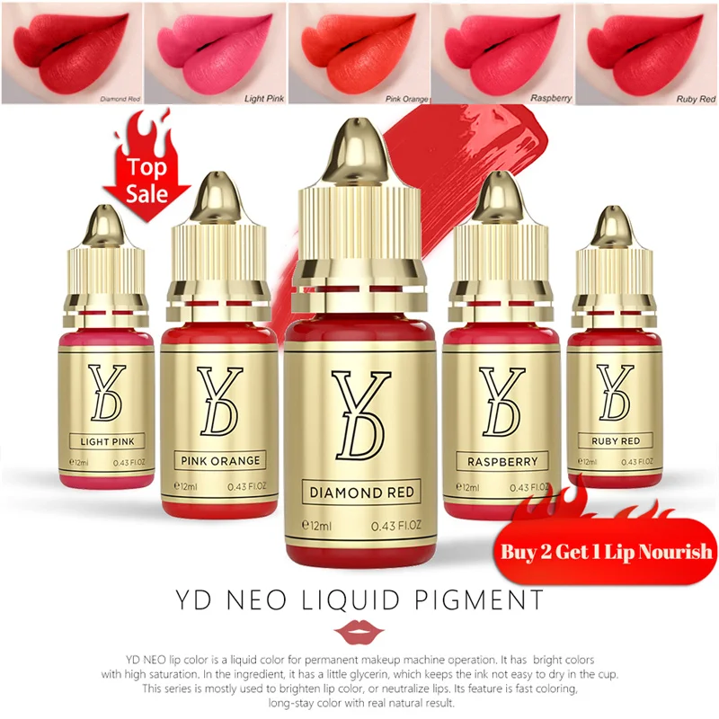 

YD 12ML Lips Tint Tattoo Ink Microblading Paints Micropigmention Professional Permanent Makeup Sexy Women Beauty Lip Tattoos Red