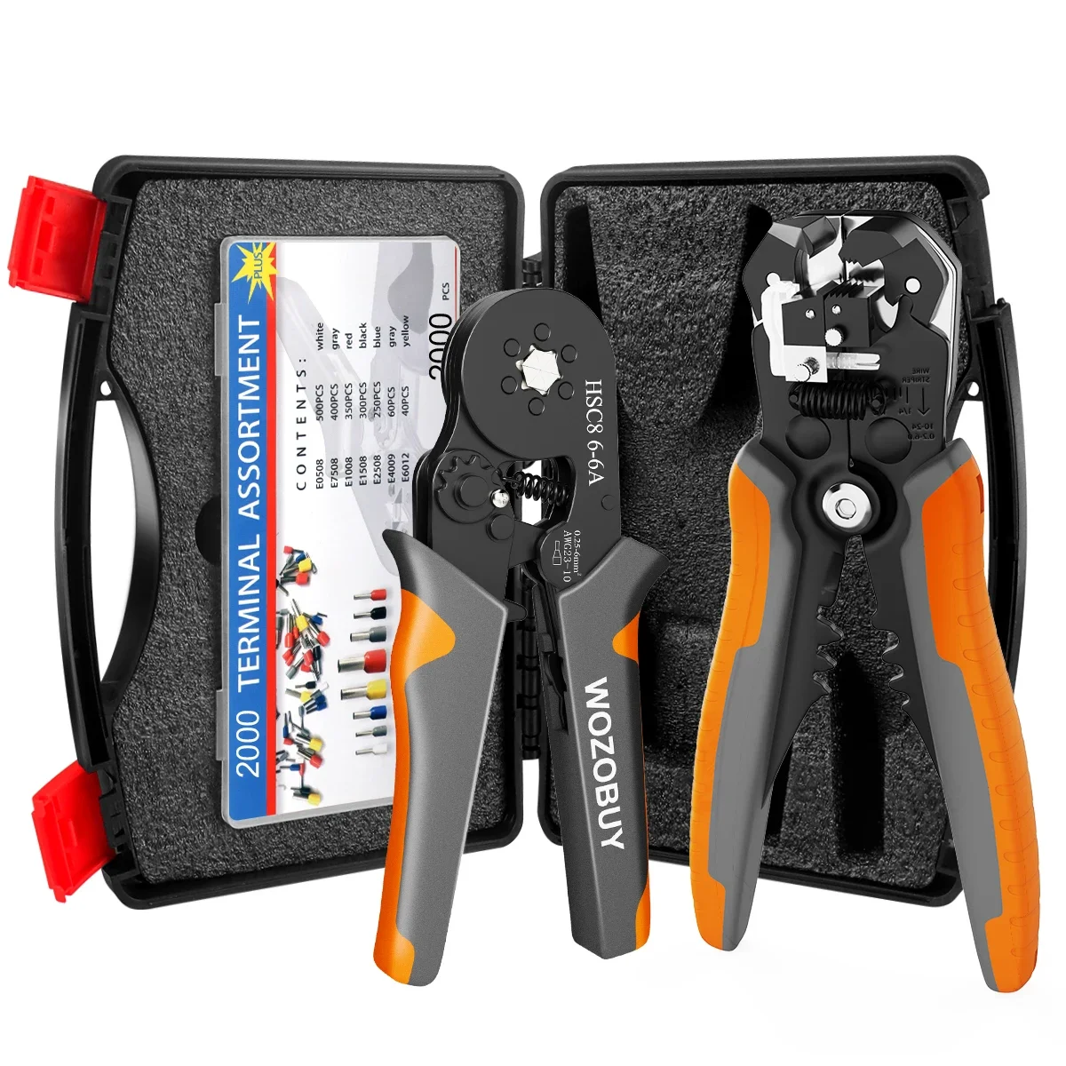 Ferrule Crimping Tool for Insulated/Uninsulated Ferrule Terminal, with Wire Ferrules and Self-Adjusting Crimping Pliers+Stripper