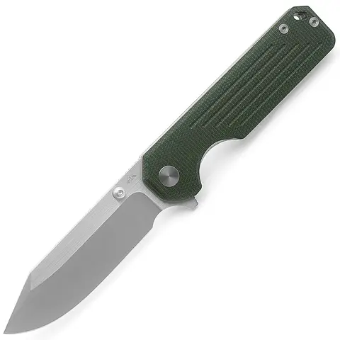 Ameight Knives Gladiator Flipper Folding Knife 3.75" Satin 14C28N Blade Green Micarta Handle Survival Camping Pocket Knife