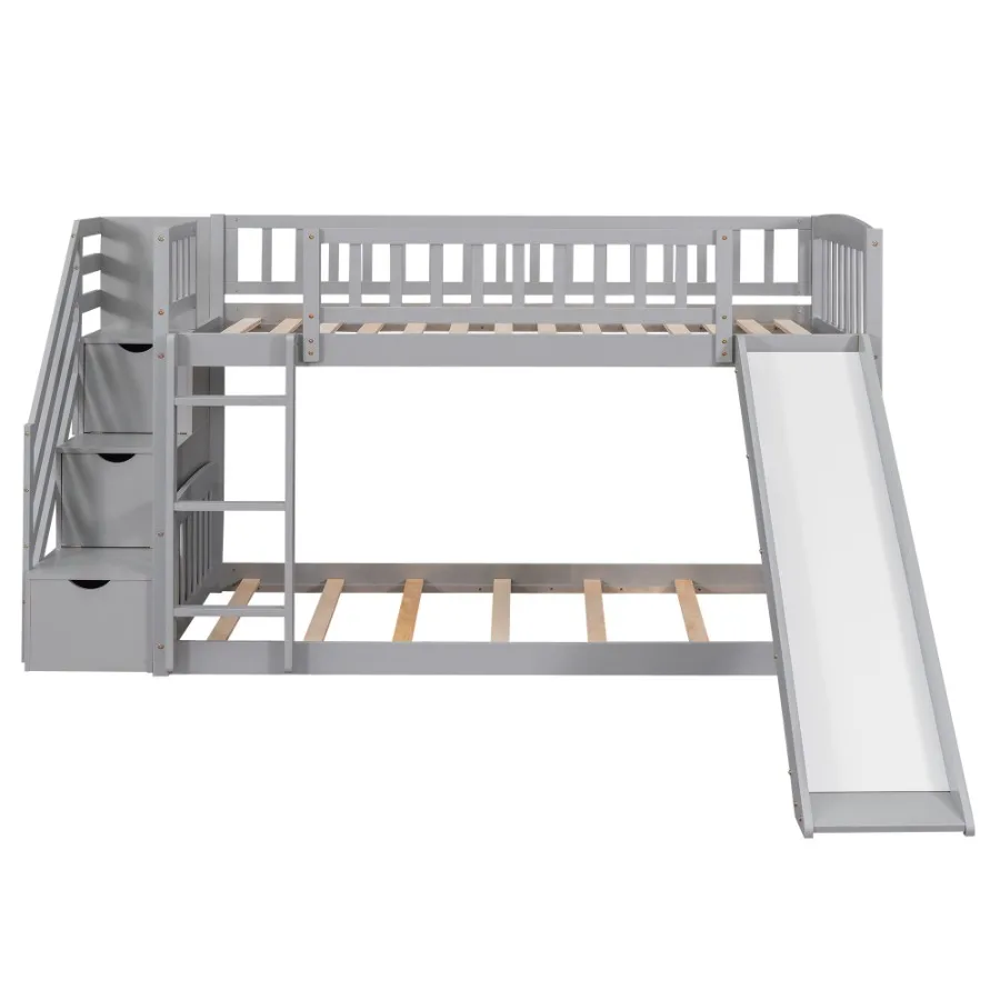 Stairway Twin over Twin Bunk Bed with Two Drawers and Slide Gray OLD SKU :LT000155AAE