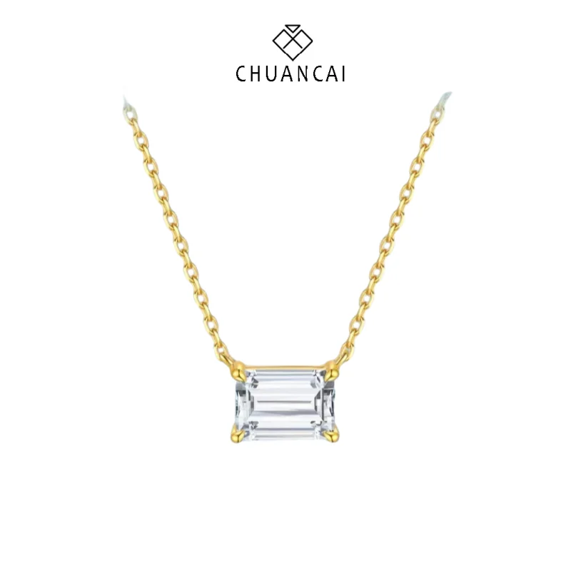 

ChuanCai 0.5 Carat D Color Moissanite Pendant Necklace Emerald Cut 14K/18k Moissanite Diamond Test Past White Gemstone