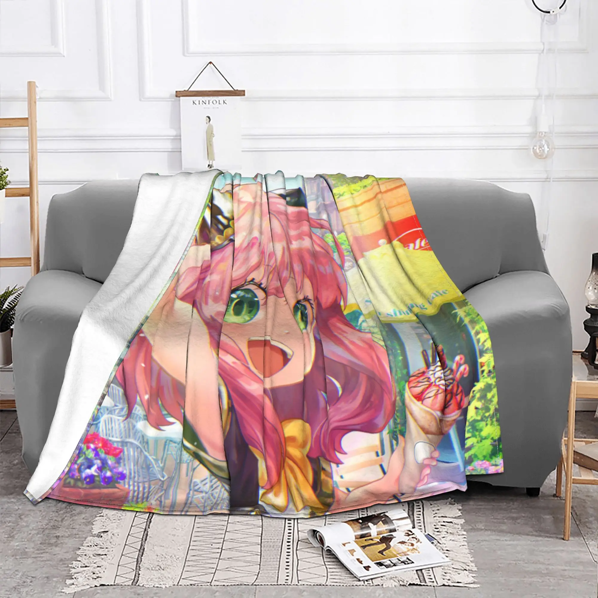 Kawaii Forger Anya Wool Blanket Spys Anime Custom Throw Blankets for Bed Sofa Couch 200x150cm Plush Thin Quilt