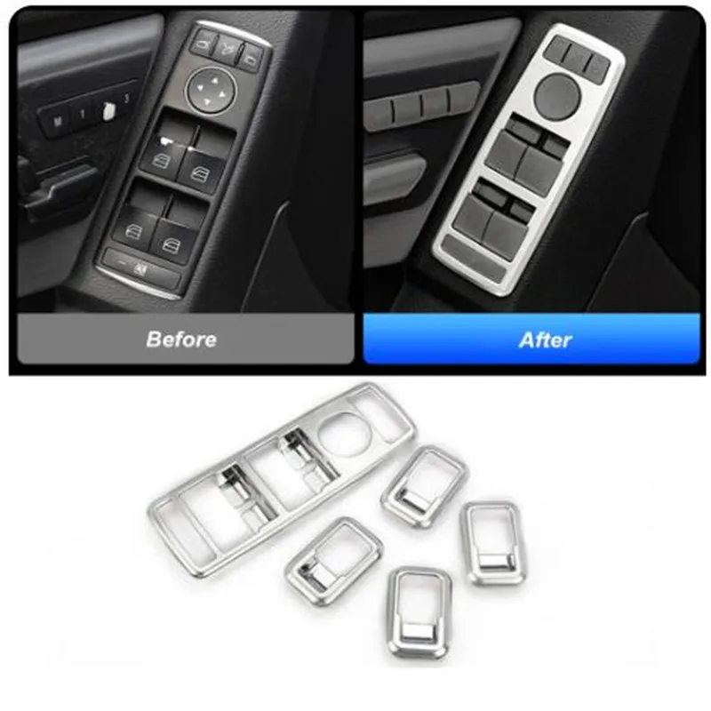 5PCS Car Door Armrest Window Lifting Buttons Frame Trim For Mercedes-Benz A C E GLK GLE ML Class W176 W204 W212 C117