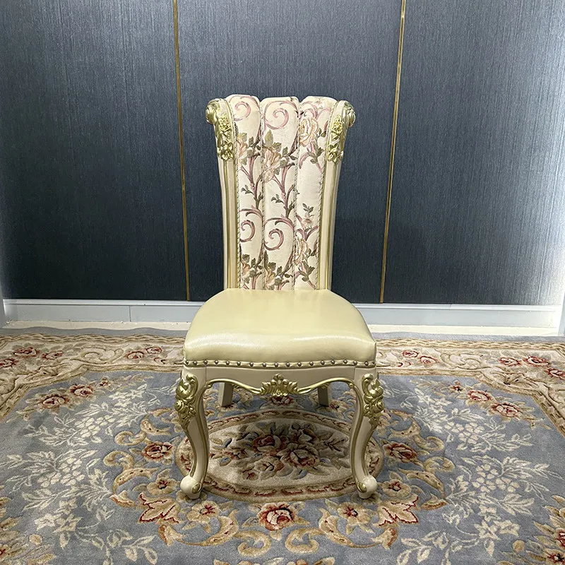 European court leather dining chair, French fabric backrest chair, light luxury fashion carved solid wood dining tableandchairs