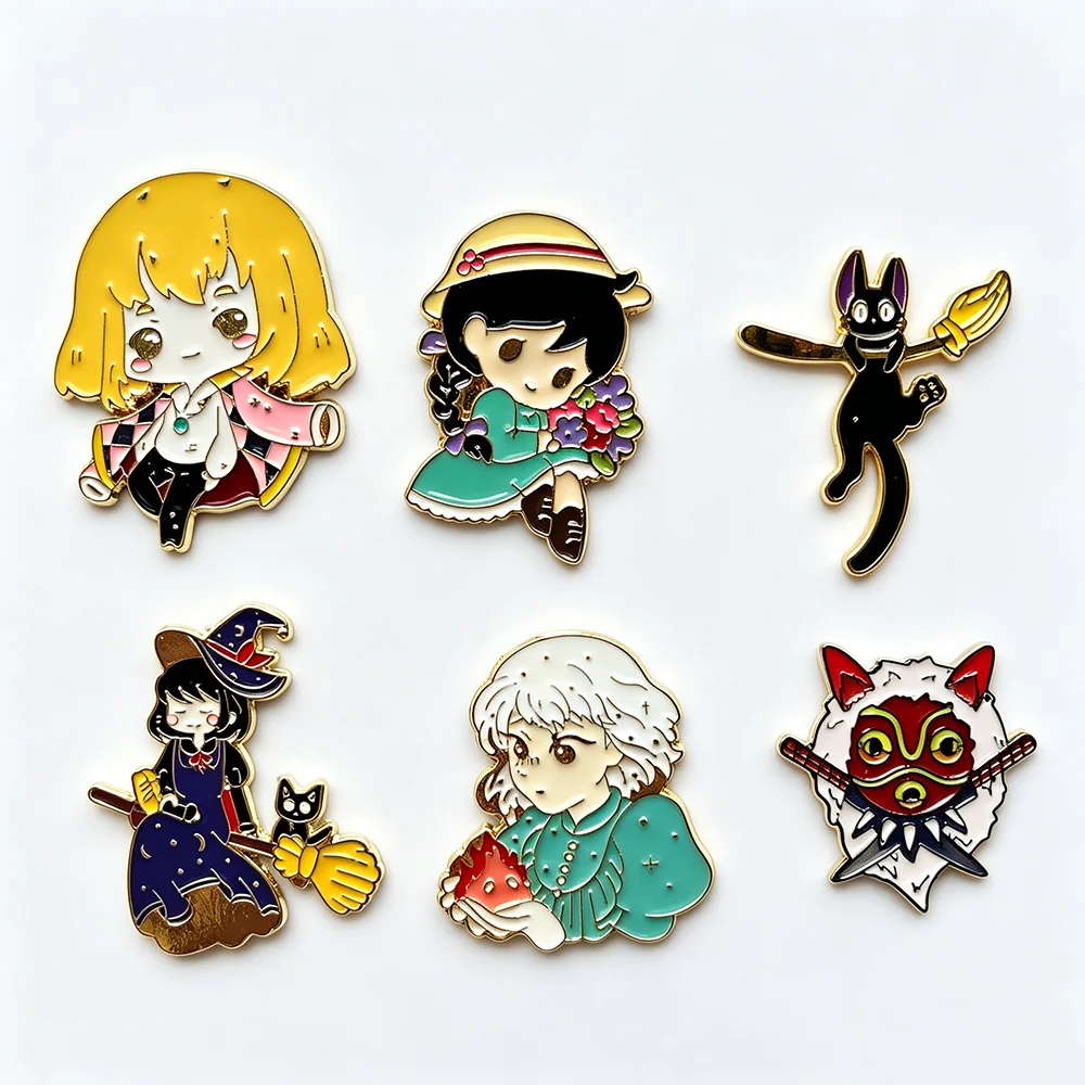 6 Stück japanische Cartoon-Emaille-Pins, Metallbrosche, niedliches Waldelf-Abzeichen, Fantasy-Animationsfilm-Liebhaber-Accessoire – Detail 5