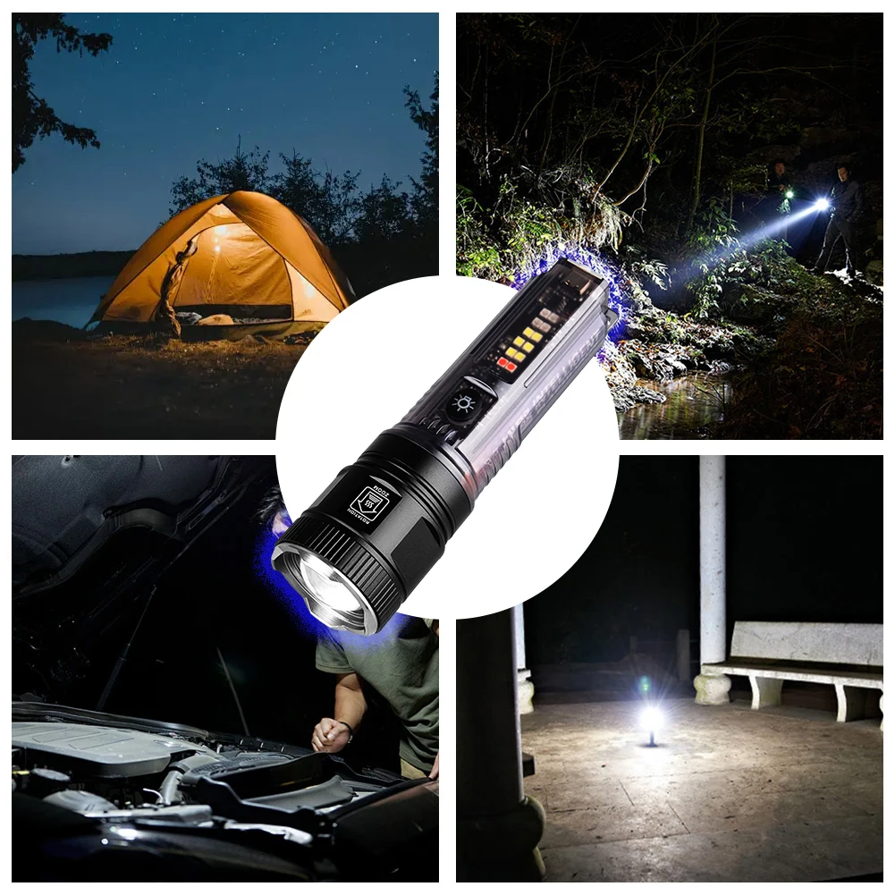 Solar USB Rechargeable Lantern Powerful LED Flashlight Long Range Spotlight Tactical Torch Strong Light Warning Lamp Outdoor