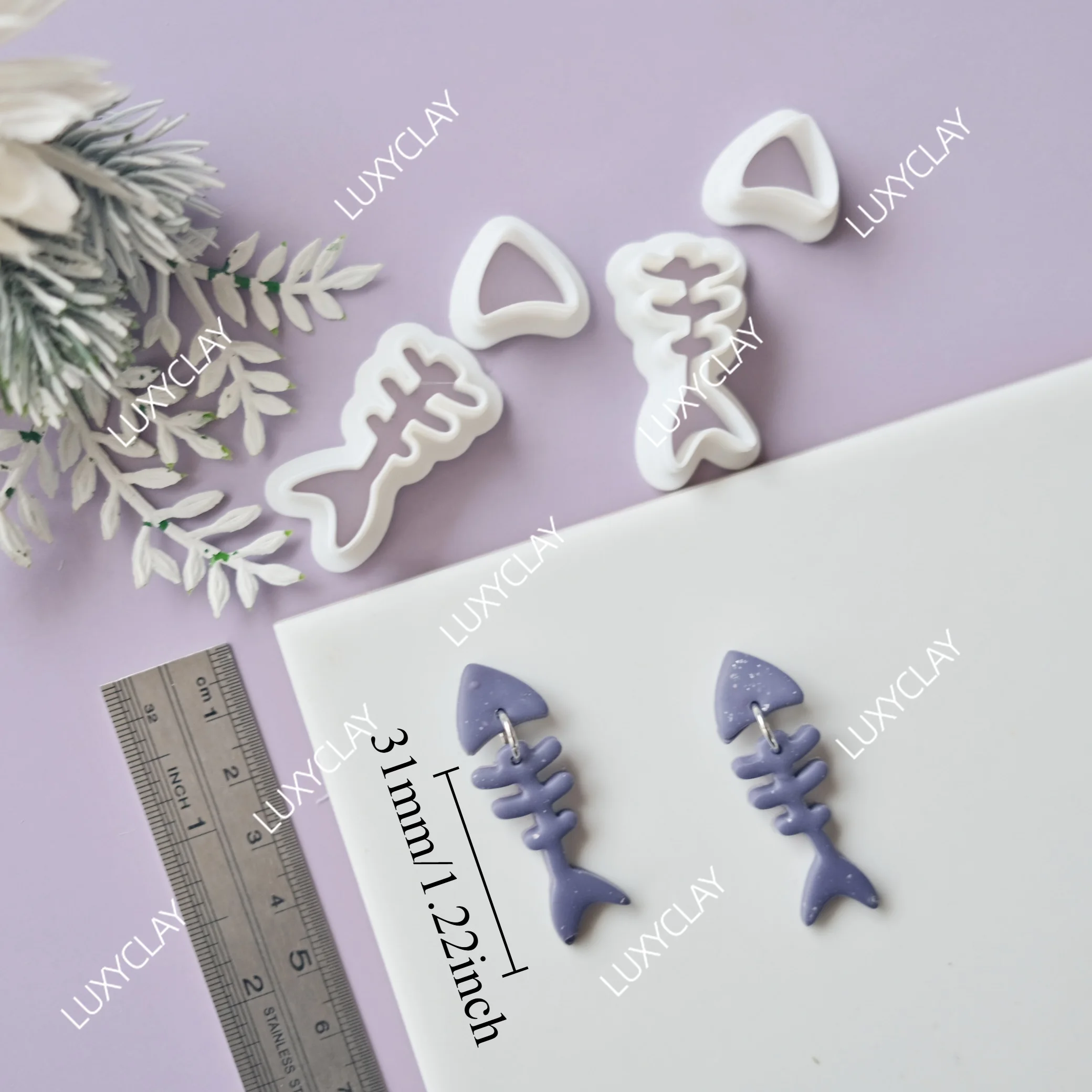 4pcs/set Fish Bone Shape Polymer Clay Cutters for Earrings & Jewelry Making, Dangle Fish Design Soft Pottery Clay Cutting Molds