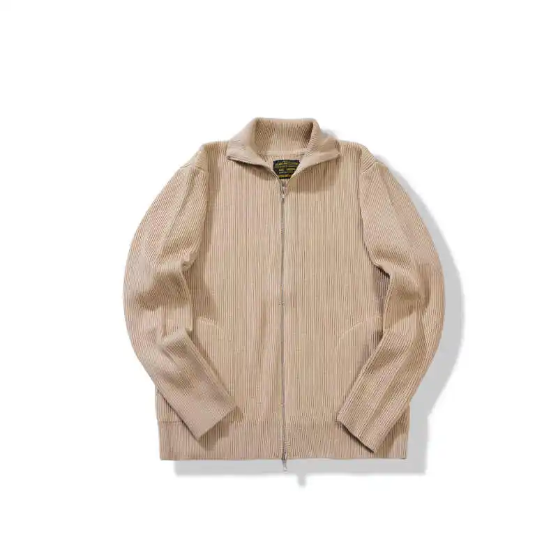 New Japan Double Zipper Wool Sweater Thick Wool Coat Knitted Stand Up Collar Cardigan