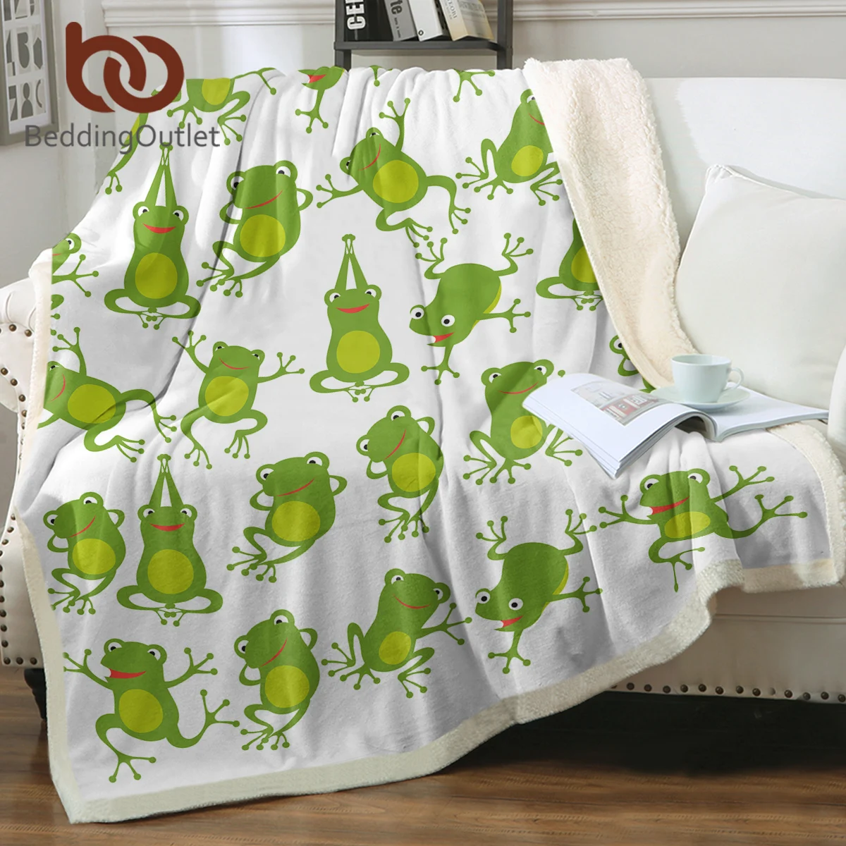 

BeddingOutlet Lovely Cartoon Frog Animal Sherpa Fleece Blanket Sofa Bed Camping Kids Green Soft Cozy Warm Gift Frog Lovers Adult