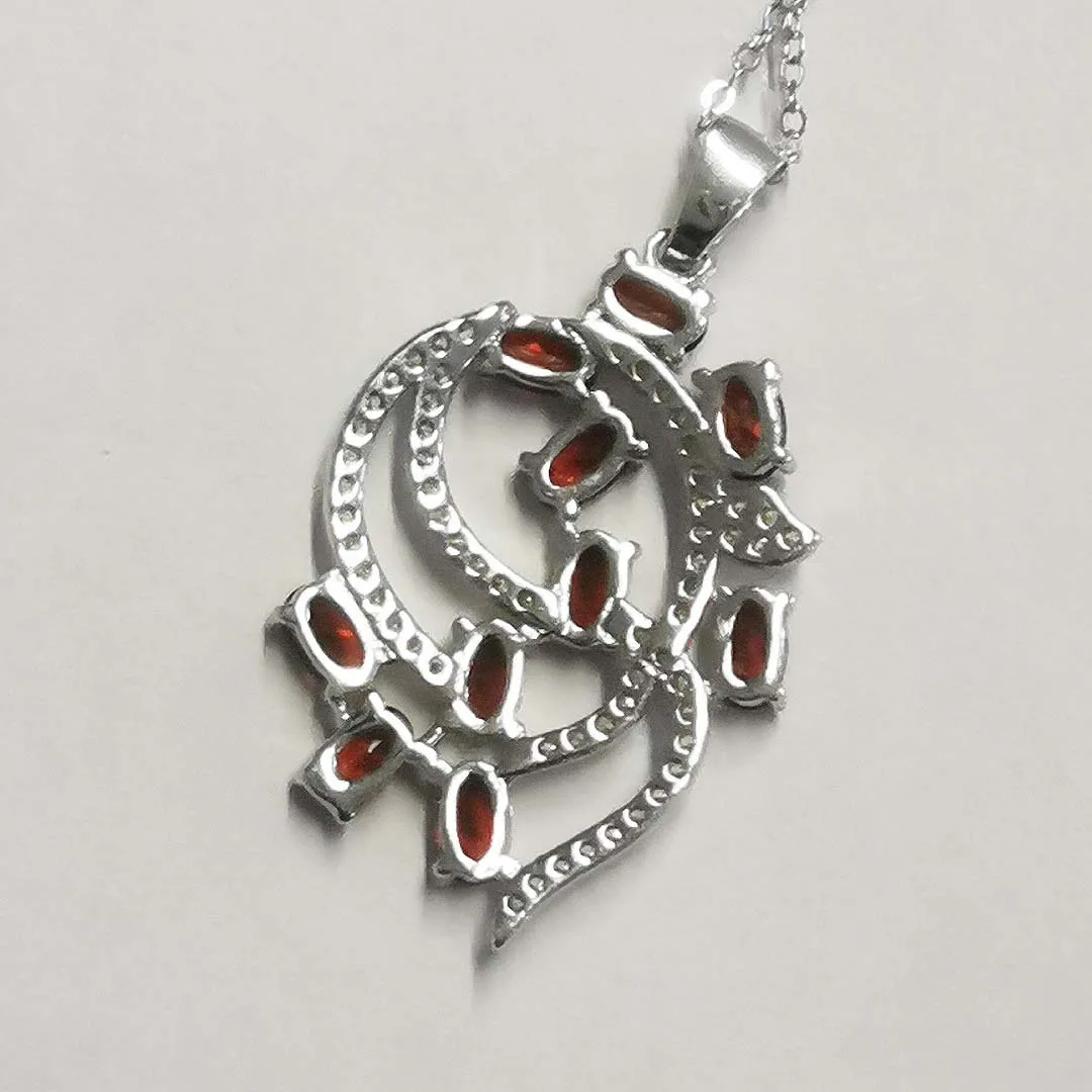 FS 3*5mm Natural Garnet S925 Sterling Silver Geometric Modeling Pendant Necklace Fine Fashion Jewelry for Women\'s MeiBaPJ