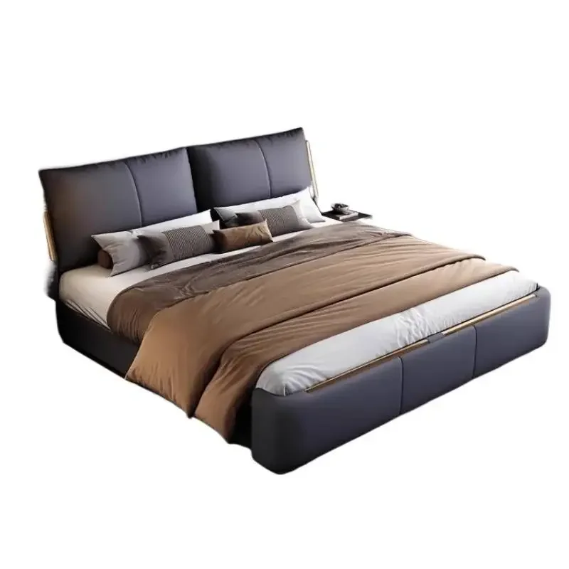 xx-Base Sheets Mattress Double Bed Heavy Leather Modern Frame Double Bed Storage Luxury High Cama Matrimonial Bedroom Furniture