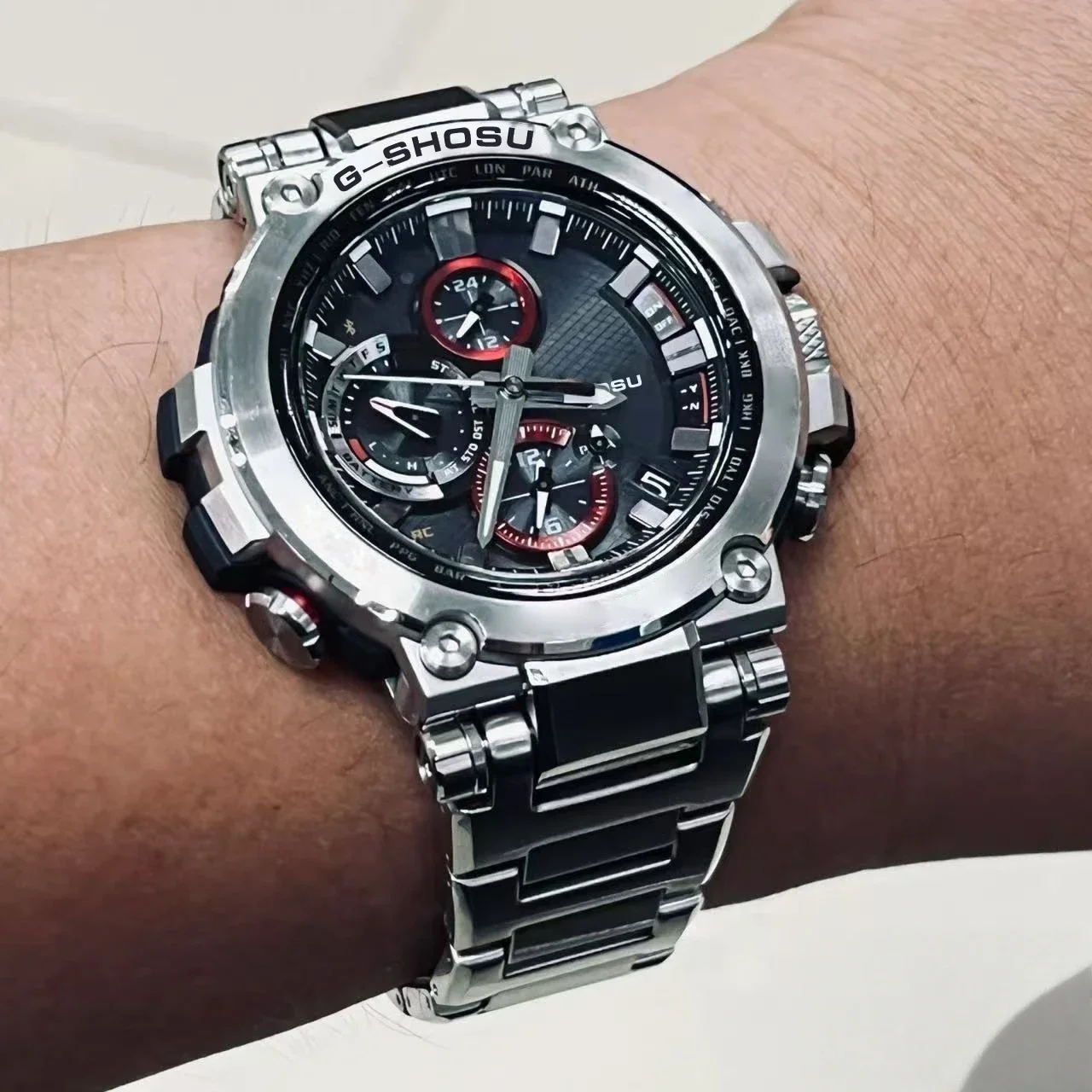 

Кварцевые мужские спортивные часы-календарь из нержавеющей стали, полнофункциональный компас, мировое время, водонепроницаемые, большой циферблат, серия 1000 MTG