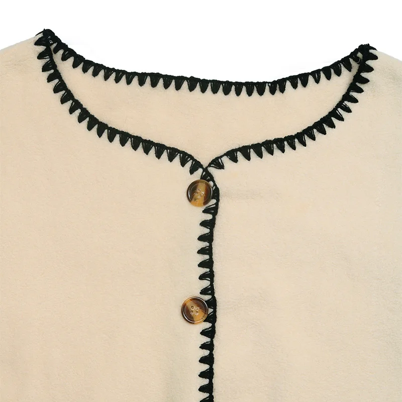 2025 novo outono e inverno casual contraste cardigan para mulheres solto velo em torno do pescoço jaqueta