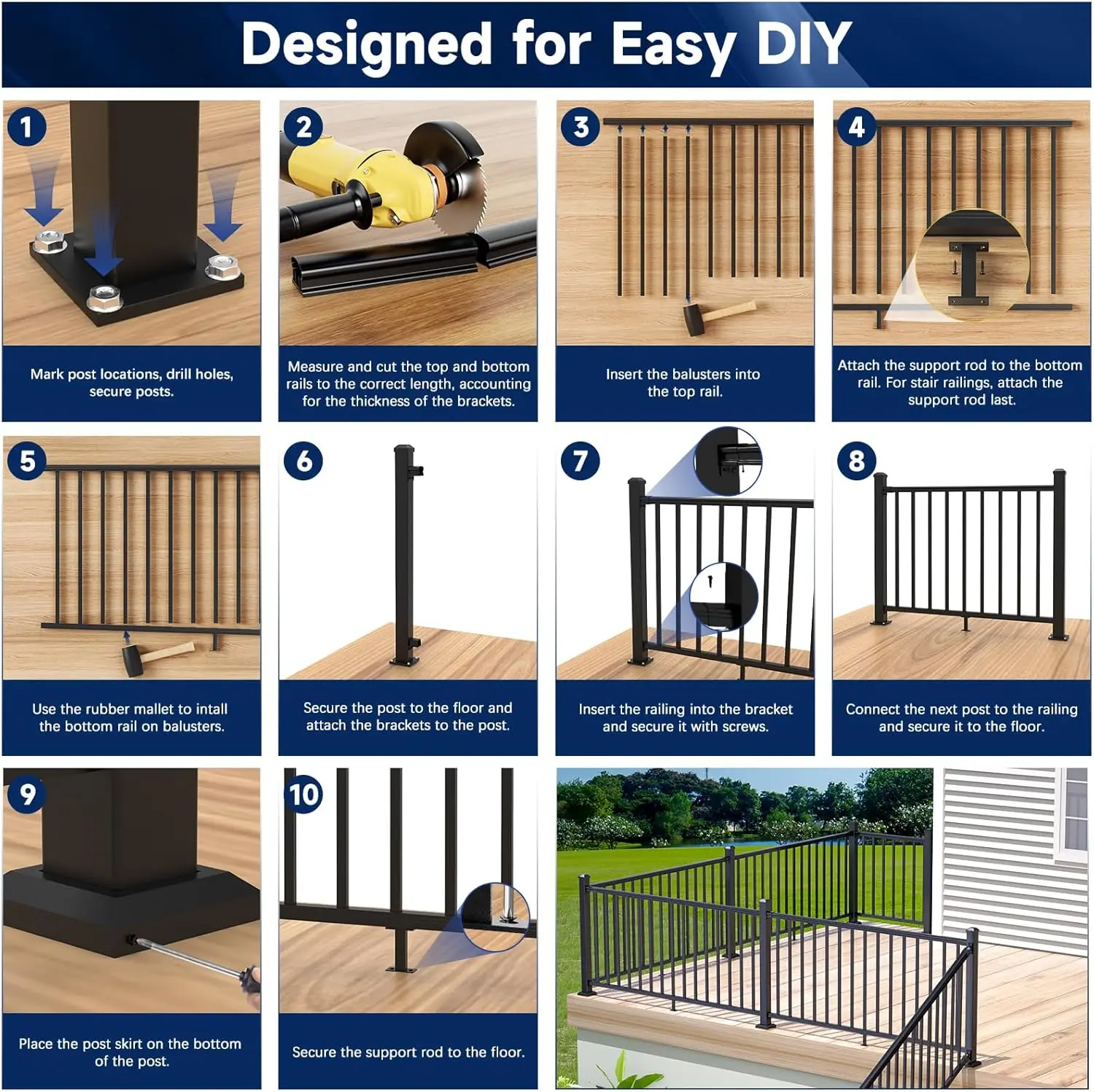 Wholesale DIY Easy Installation Custom Any Material Railing System Stainless Aluminum For Outdoor Balcony Deck  Accessories view 5