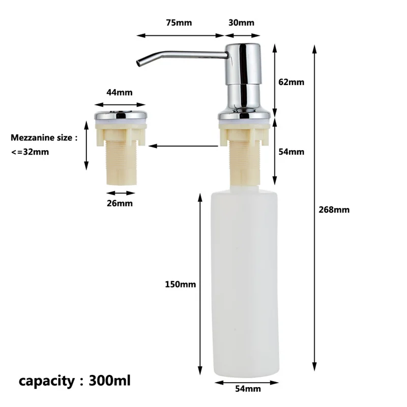 Dispenser di sapone per lavello da cucina da 300ML premere manualmente Dispenser per lozione di sapone liquido con testa in acciaio inossidabile