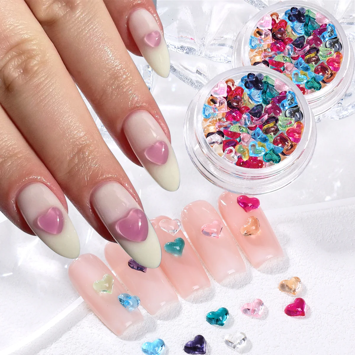 2 stücke Transparent Herz Nail art Charms 3D Kristall Bunte Liebe Geformt Süße Schmuck Elegante Valentinstag Dekor Maniküre Liefert