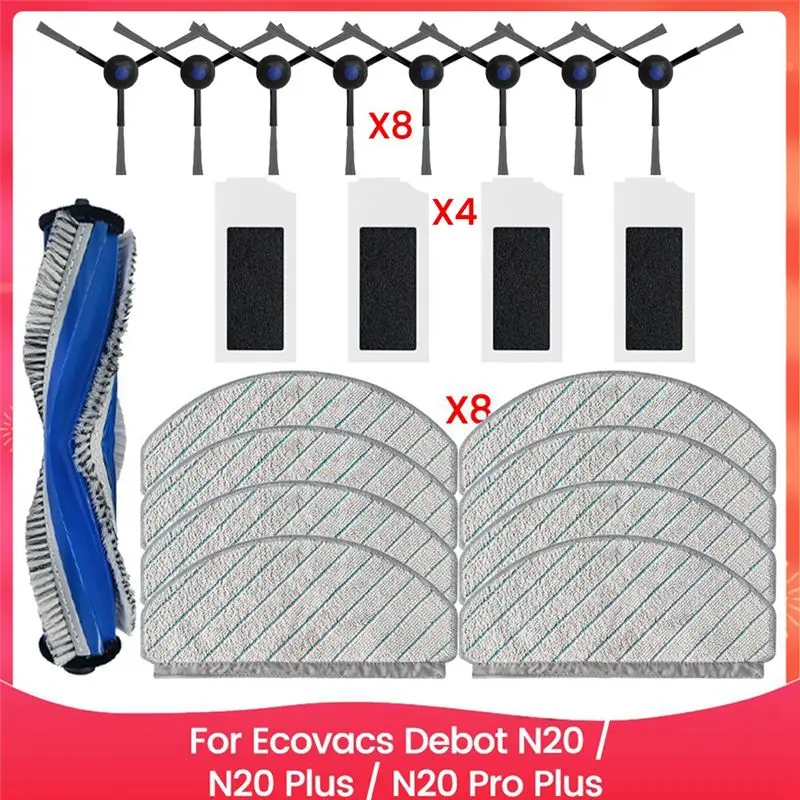 ABGG-21PCS Vacuum Brush Filter And Mop Cloth Set For Ecovacs Debot N20 N20 Plus N20 Pro Plus Vacuum Cleaner Replacement Parts