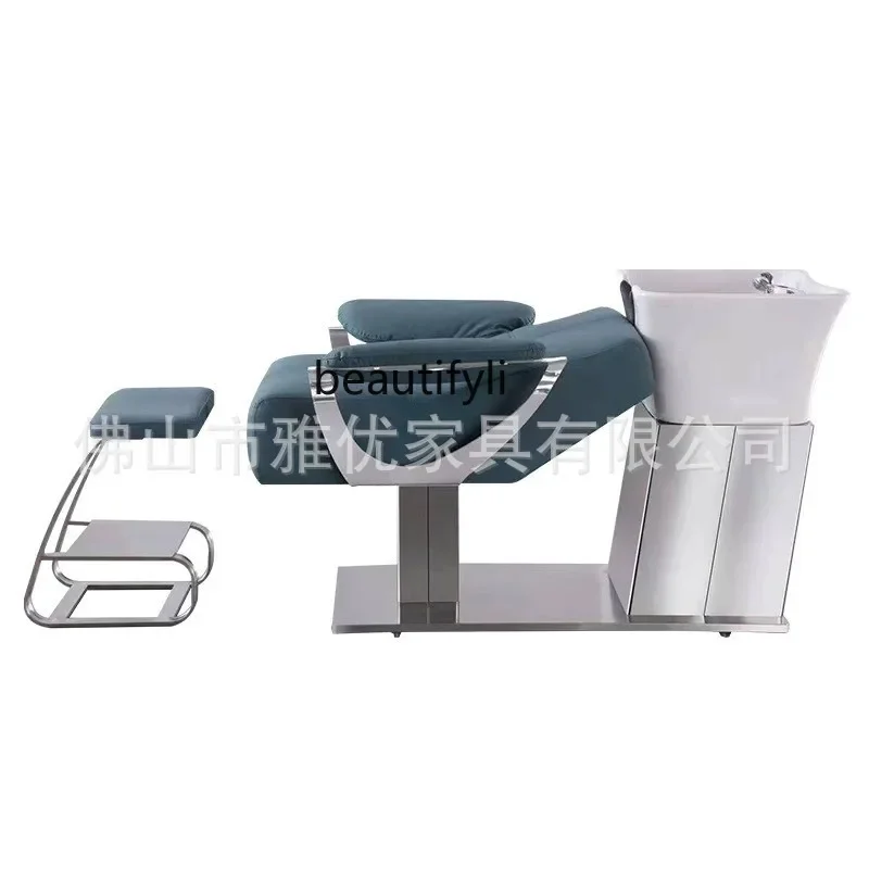 

Hairdresser Shampoo Chair, Stainless Steel Semi-Recumbent Hairdresser Shampoo Bed, Ceramic Basin, Special for Hair Salon