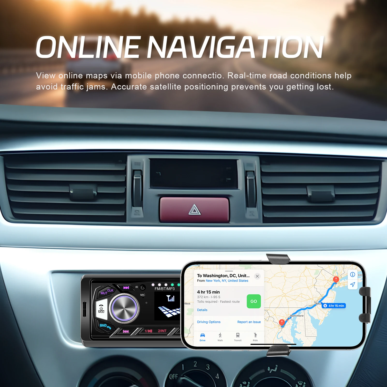Podofo Auto 1din Audio Radio Bluetooth Stereo MP3-Player FM-Empfänger unterstützt Telefonaufladung AUX/USB/TF-Karte mit Telefonhalterung – Detail 7