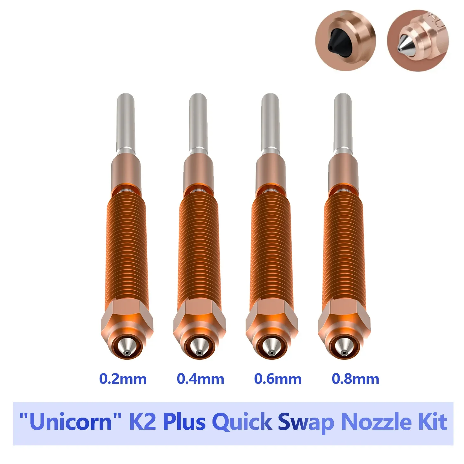 

3D Printer Parts For Creality "Unicorn" K2 Plus Quick Swap Nozzle Kit 0.2/0.4/0.6/0.8mm All-Metal Integrated Nozzle for K2 Plus