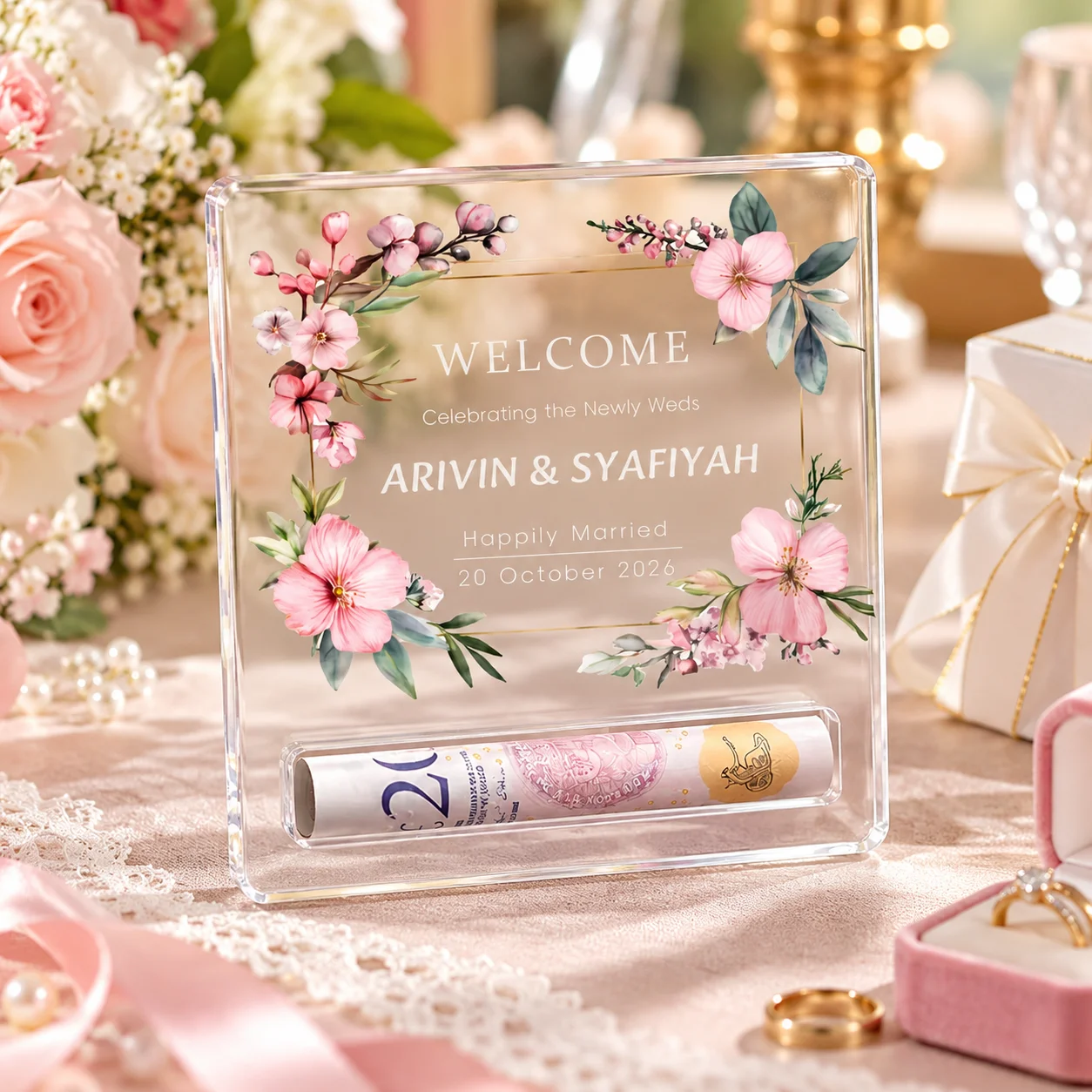 Custom Cash Wallet Personalized Newlywed Gift Acrylic Wedding Cash Wallet for Bride Groom Bridal Shower Engagement Party Decor