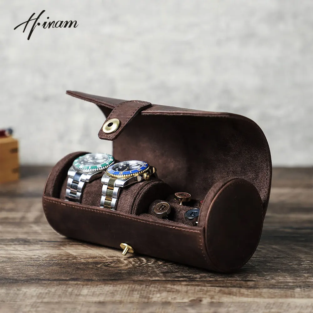 

Vintage Luxury Handmade 100% Cow Leather Roll Style Watch & Display Cufflink Case Trave Portable Pouch for Men and Women Gigts