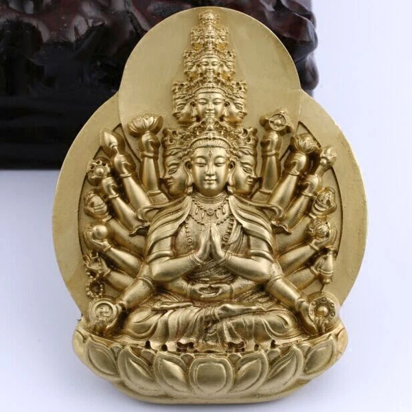 Brass Thousand Armed Guanyin Tsa Tsa Mold Small Buddhist Figure for Clay Relief Making, Traditional Religious Art Equipment