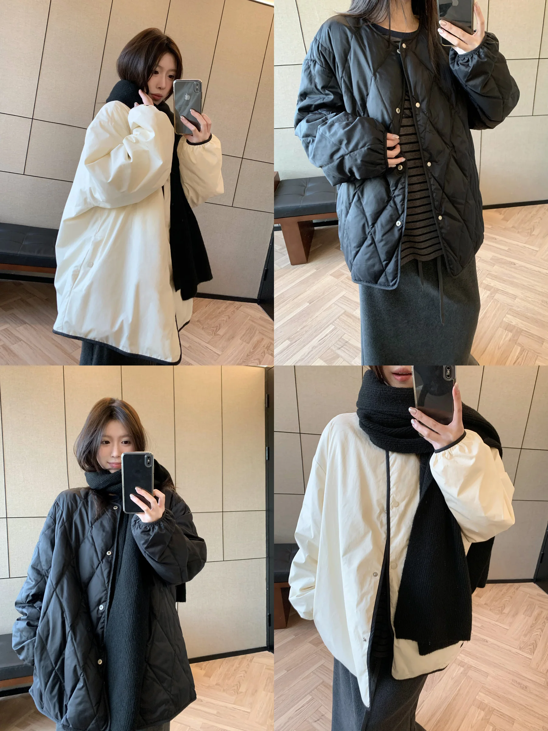 

Женское зимнее пальто HVIVI New round Ne 90, двустороннее, с простым ромбовидным узором, белое, из пуха, утепленное