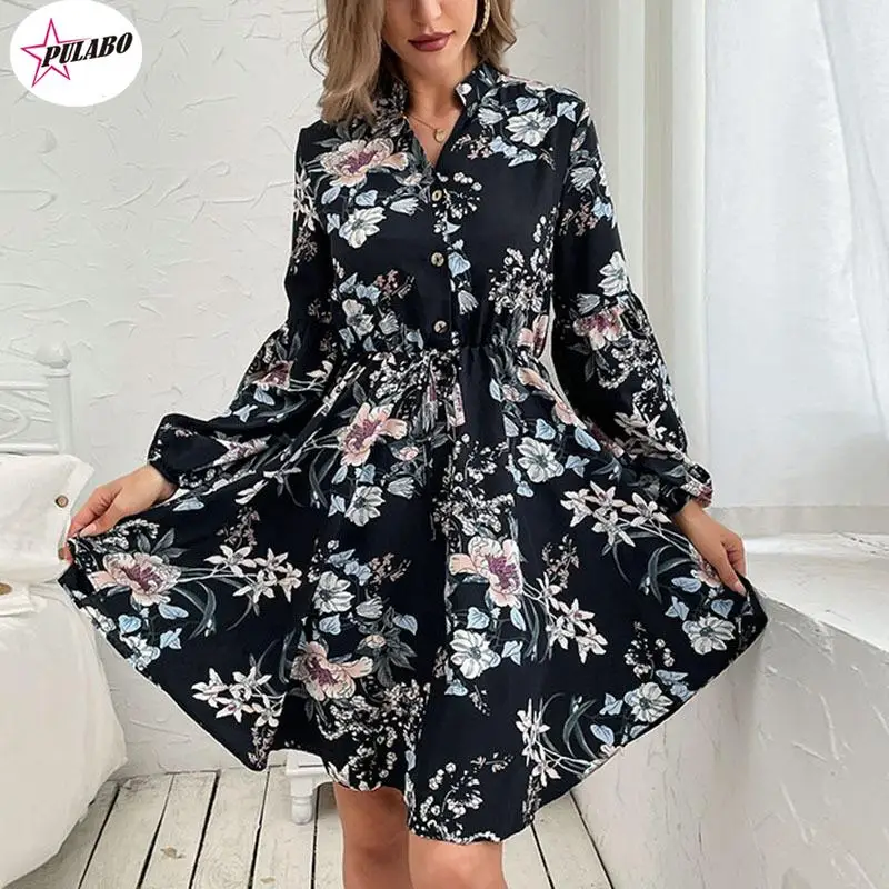 

PULABO Black Vintage Women's Clothing Long Sleeve Printed Dress Vestido Feminino Dresses For Women 2024 Autumn Winter