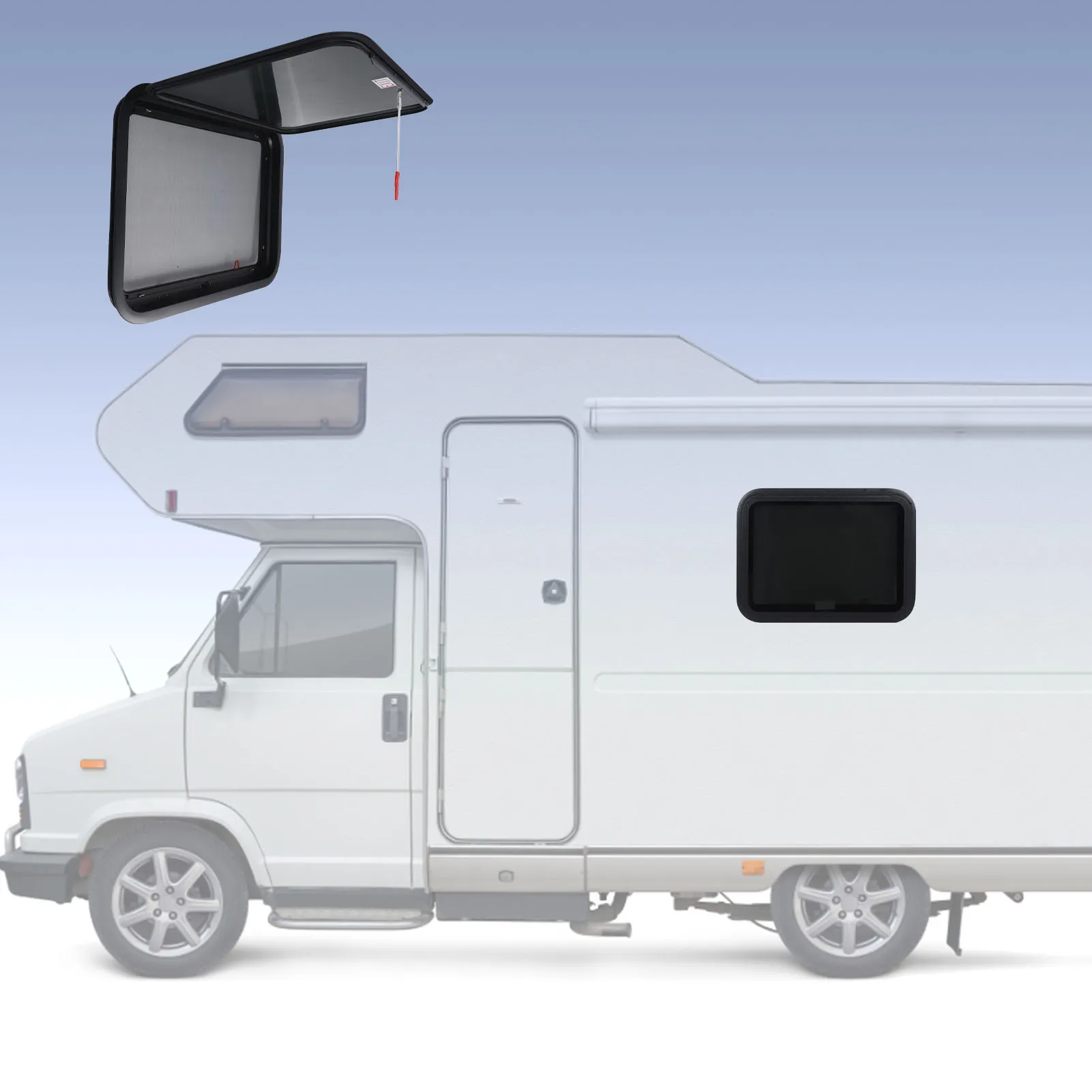 RV 출입구 창문 762×559mm 프라이버시 강화 UV 강화유리 스크린 및 트림 키트 포함 팝아웃 출입구 RV 트레일러 캠퍼용