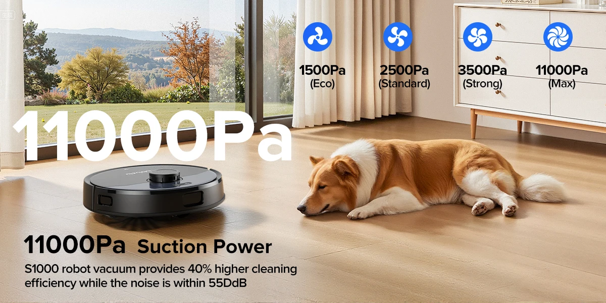 Lubluelu S1000 Kabelloser Roboter-Staubsauger 11000Pa Einstellbare Saugkraft 200 Minuten Lange Akkulaufzeit Breakpoint Selbstaufladung Teppich-Boost-Technologie für Tierhaare und Alle Bodenarten – Detail 2