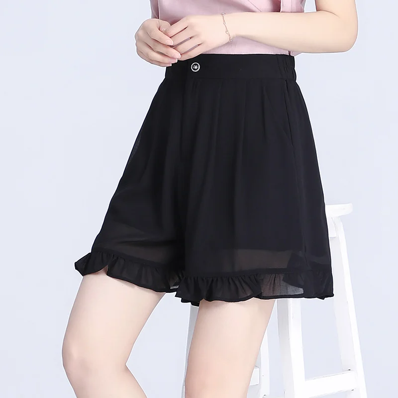 ZUZK Summer Thin Comfortable Chiffon Short Pants Back Elastic Wiast Skirt Pants Female  Elegant Wide Leg Loose Shorts
