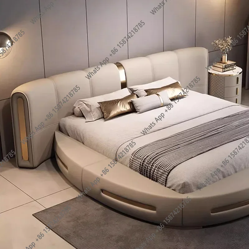Km LZ Round Full Bed Bedroom Frame Queen Double Massage Bed Luxury Human Dog Floor Simple Sleeping Platform Beliche Home Furnitu