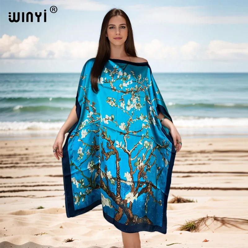 WINYI NEW Summer african dress boho print beach wear women 2024 Loose Femme Robe Muslim beach cover ups vestidos