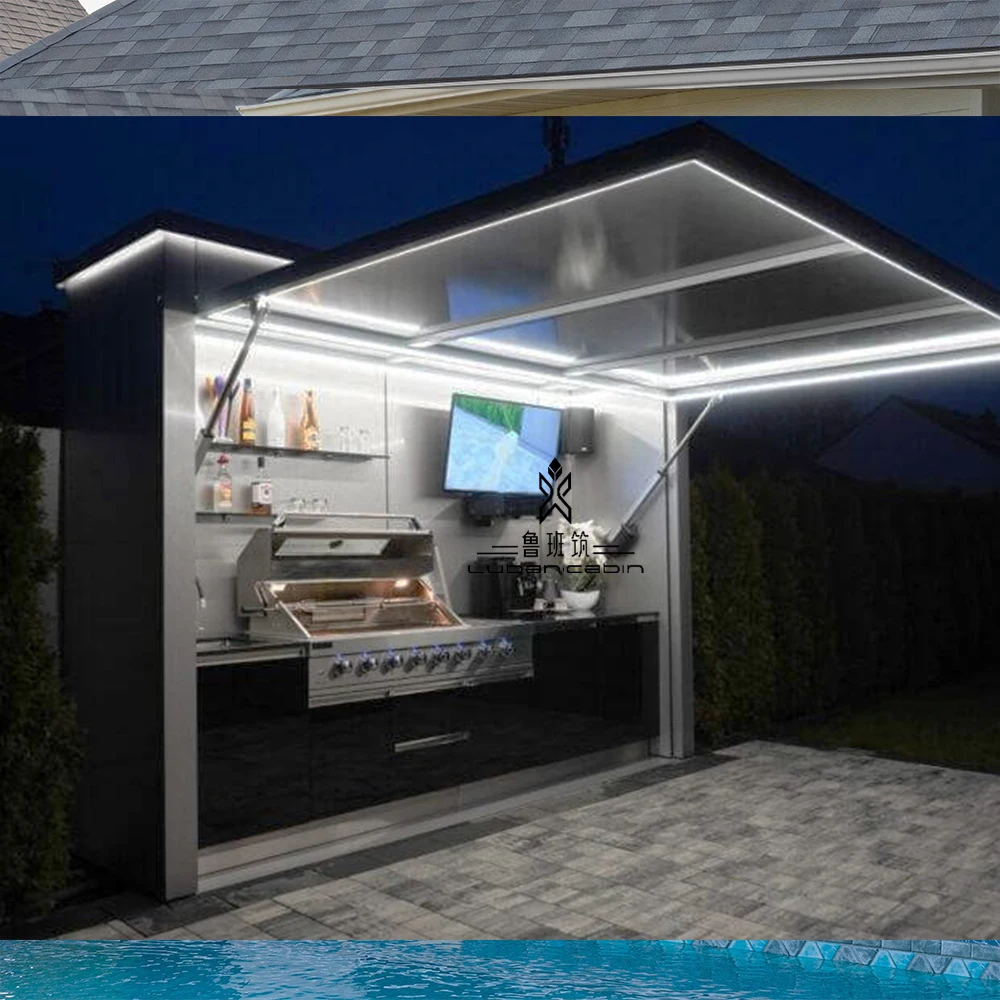 Customizable Modular Kitchen House Food Kitchen Pod Stainless Steel Mobile Kitchen with Stove BBQ Grill Set