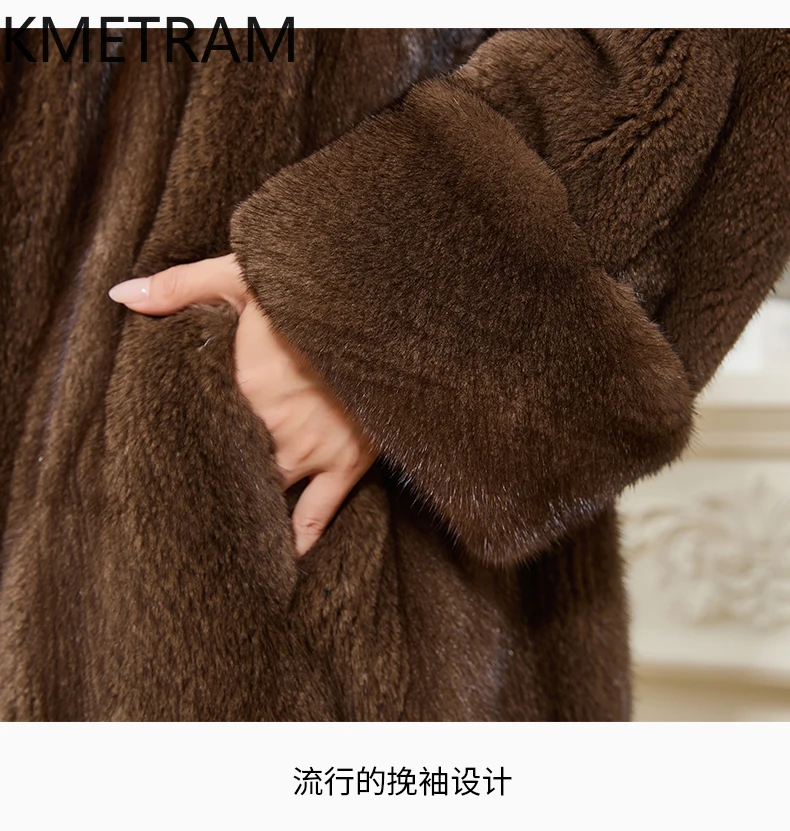 KMETRAM الطبيعية الأرجواني التسمية الصف فرو منك سترة امرأة 120 سنتيمتر طويلة معطف الفرو الحقيقي مع غطاء محرك السيارة الشتاء النساء الملابس 2025 schuba #4