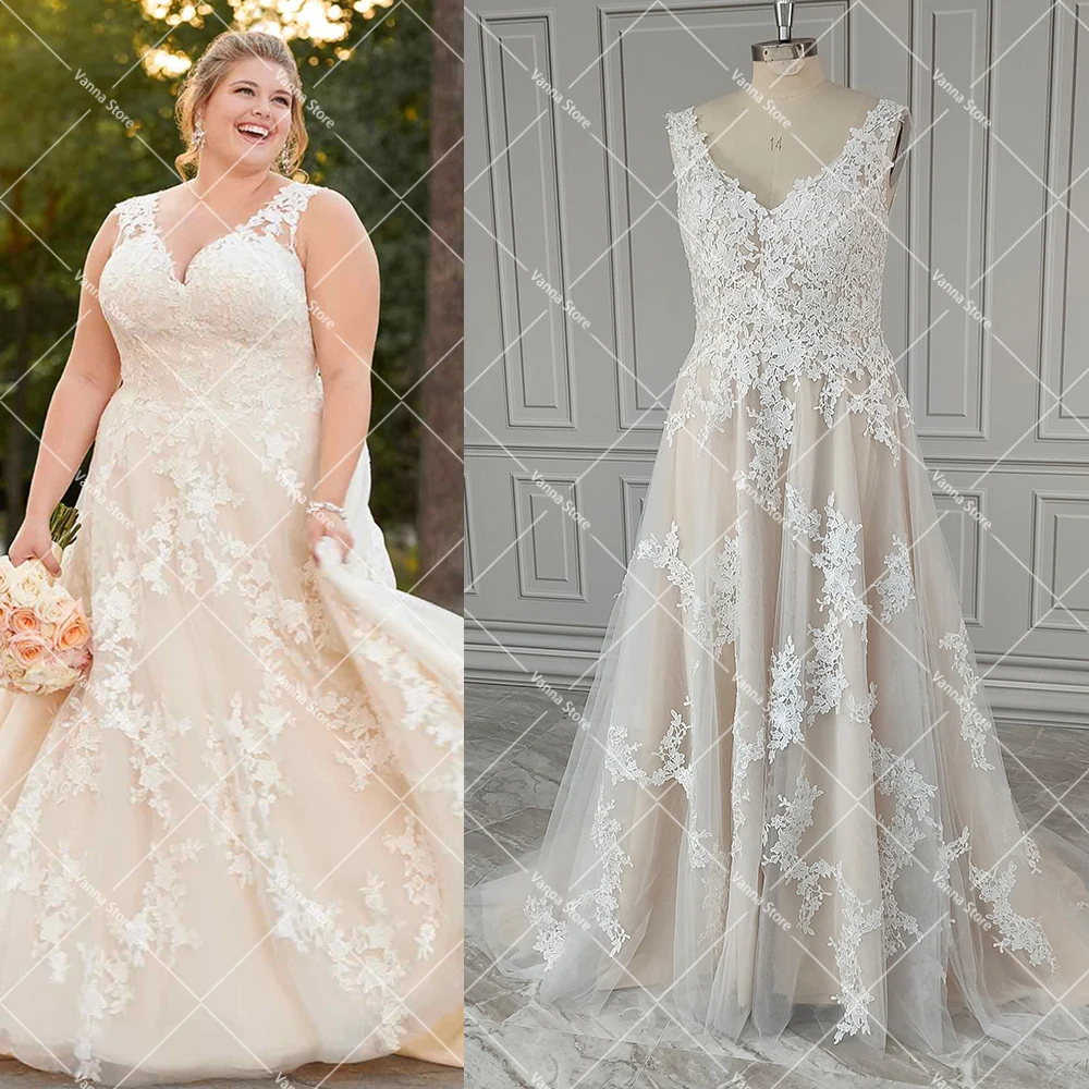 Floral appliqued uma linha vestido de casamento personalizado colher ilusão tule volta moderno modesto botões fechamento plus size vestidos de noiva