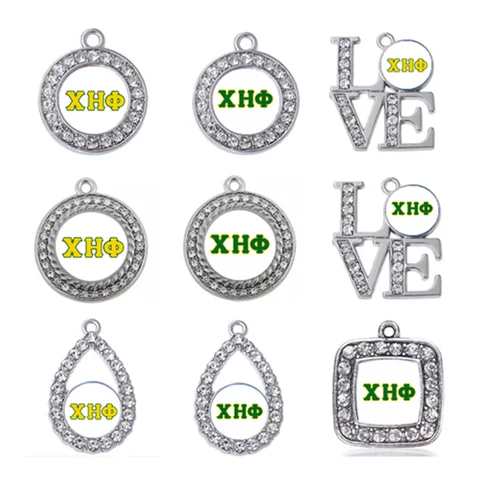 Glass Cabochon Greek Letters Chi Eta Phi Sorority Dangle Charms For DIY Bracelet & Necklace & Earring Jewelry Making 10pcs/lot