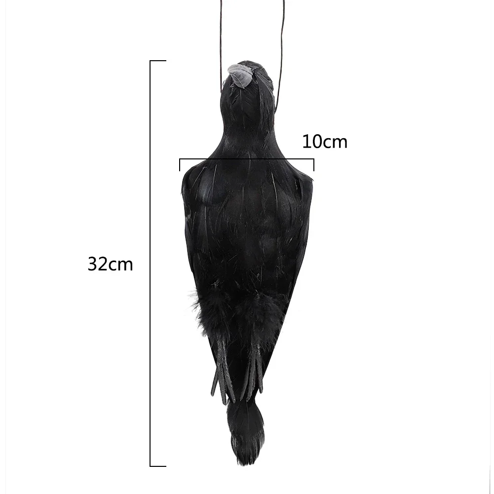 Stimulated Realistic Hanging Crow Black Feathered Bird Halloween Bar Ornaments Scary Prop Outdoor Scarecrow Garden Yard Decor