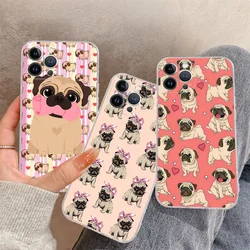 Cute Pug Dog Phone Case For iPhone 15 14 11 12 13 Mini Pro XS Max Cover 6 7 8 Plus X XR SE 2020 Funda Shell