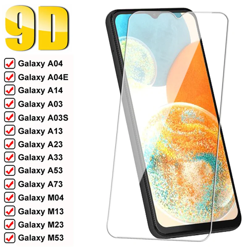 9D Safety Tempered Glass For Samsung Galaxy A14 A04 A04S A04E A03 A13 A23 A33 A53 A73 Screen Protector M04 M13 M23 M33 M53 Glass